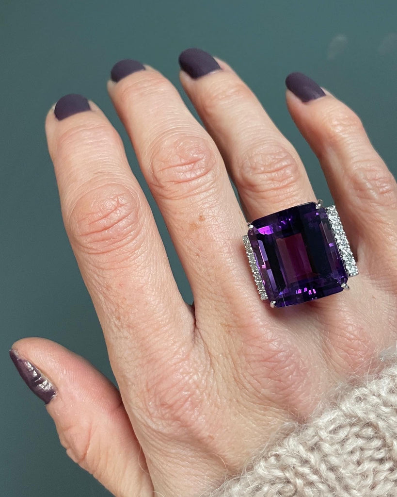 Amethyst and Diamond Cocktail Ring - Ancient & W