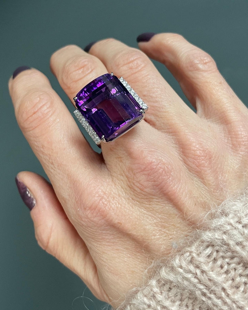 Amethyst and Diamond Cocktail Ring - Ancient & W