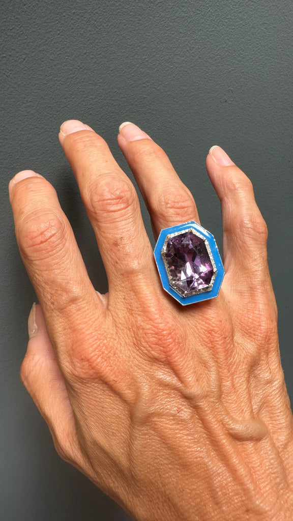 Amethyst, Diamond and Enamel Ring - Ancient & W