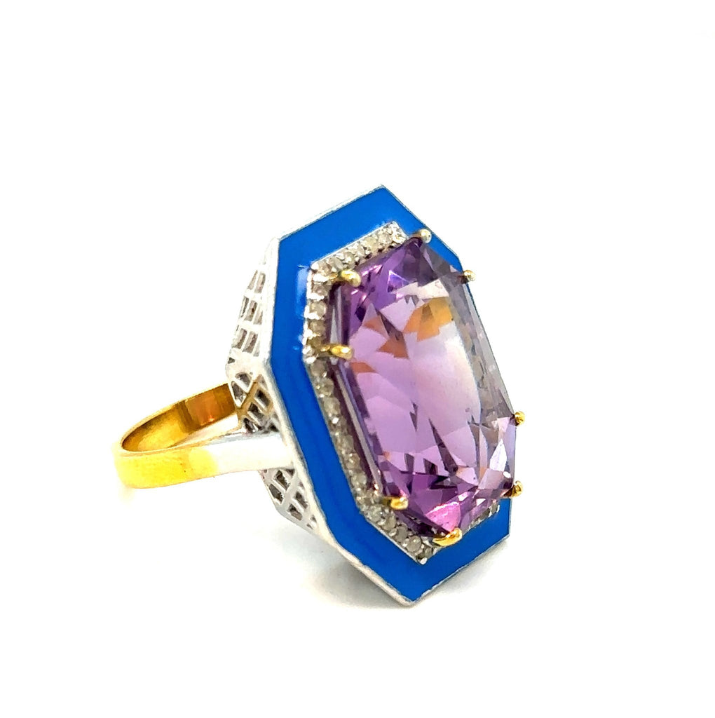 Amethyst, Diamond and Enamel Ring - Ancient & W