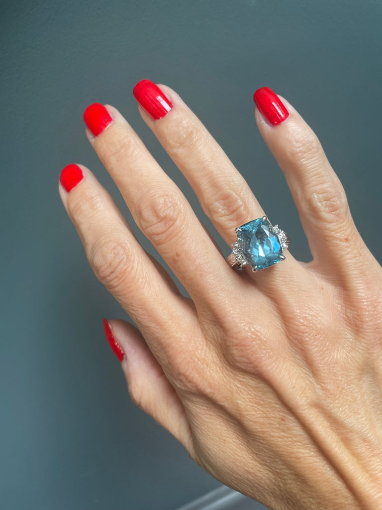 Aquamarine and Diamond Ring - Ancient & W