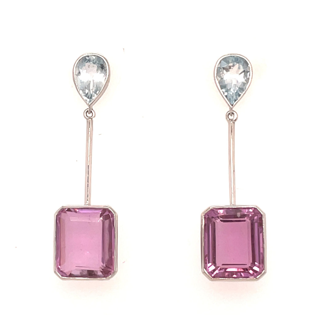 Aquamarine and Pink Sapphire Pendant Earrings - Ancient & W