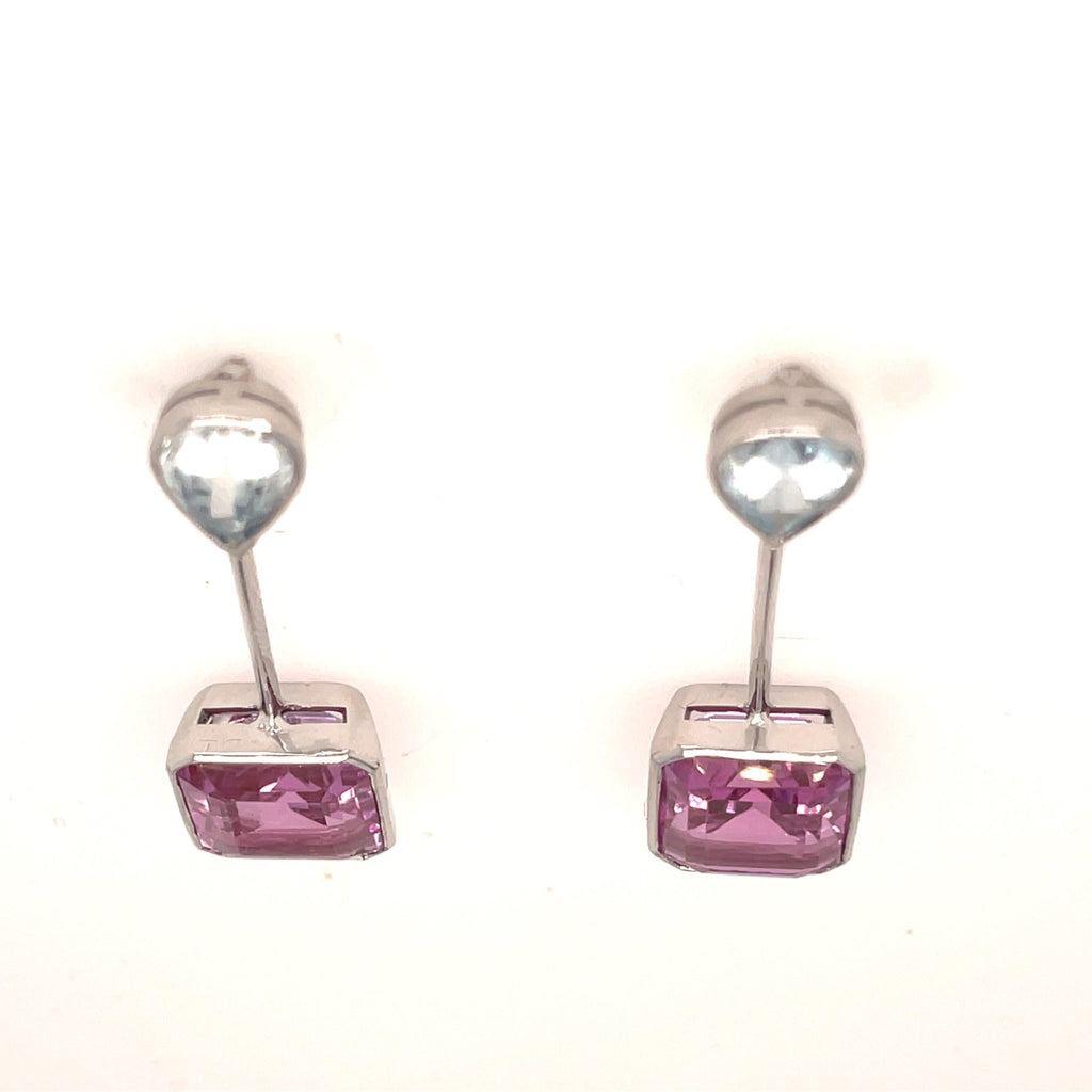 Aquamarine and Pink Sapphire Pendant Earrings - Ancient & W