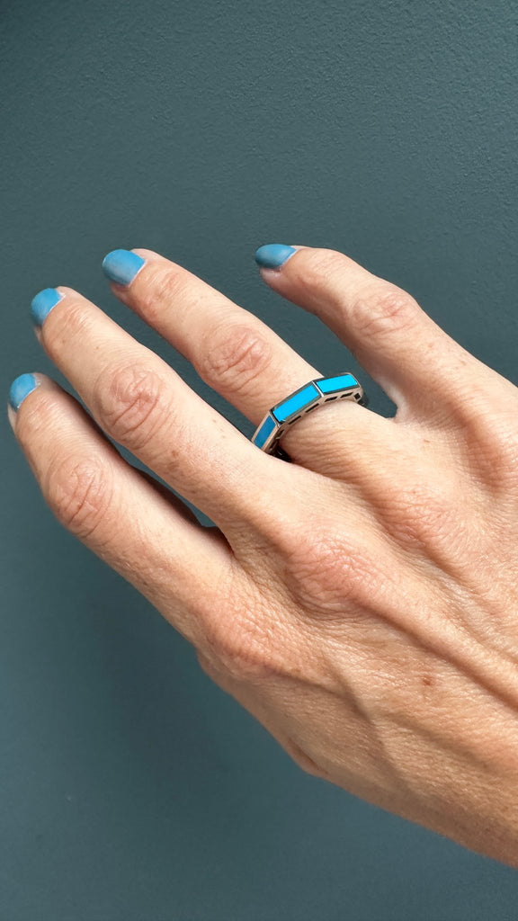 Blue Enamel Octagonal Ring - Ancient & W