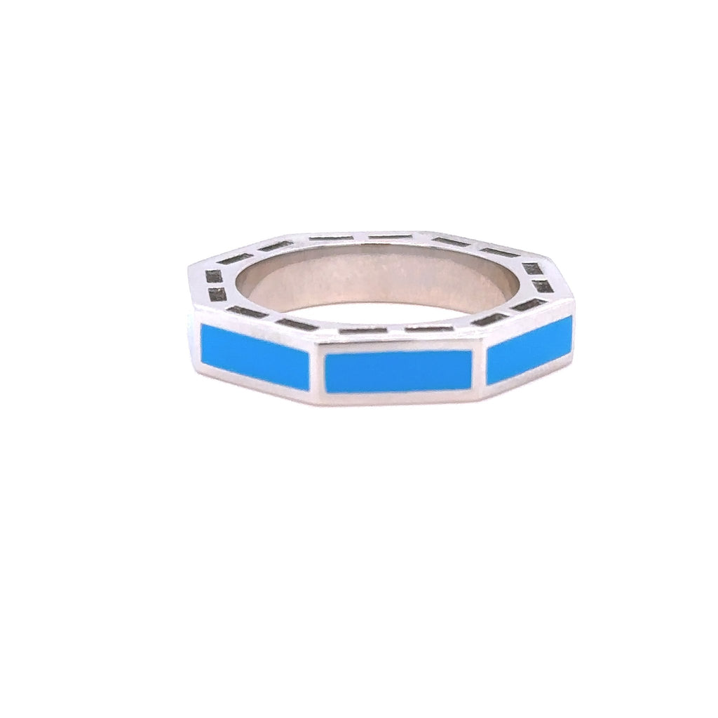 Blue Enamel Octagonal Ring - Ancient & W