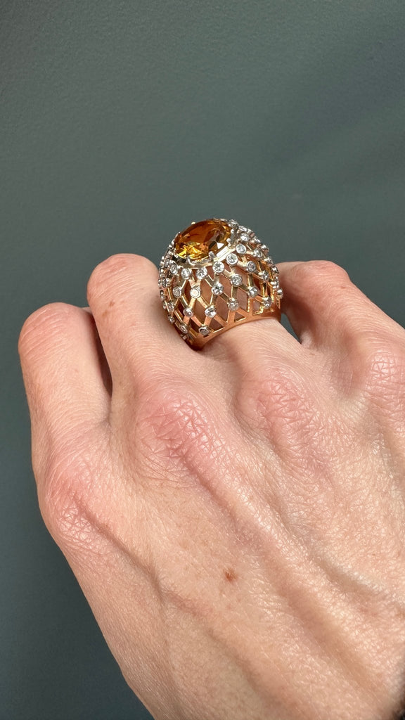 Citrine and Diamond Bombe Ring - Ancient & W