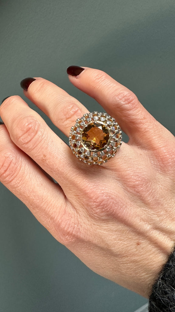 Citrine and Diamond Bombe Ring - Ancient & W