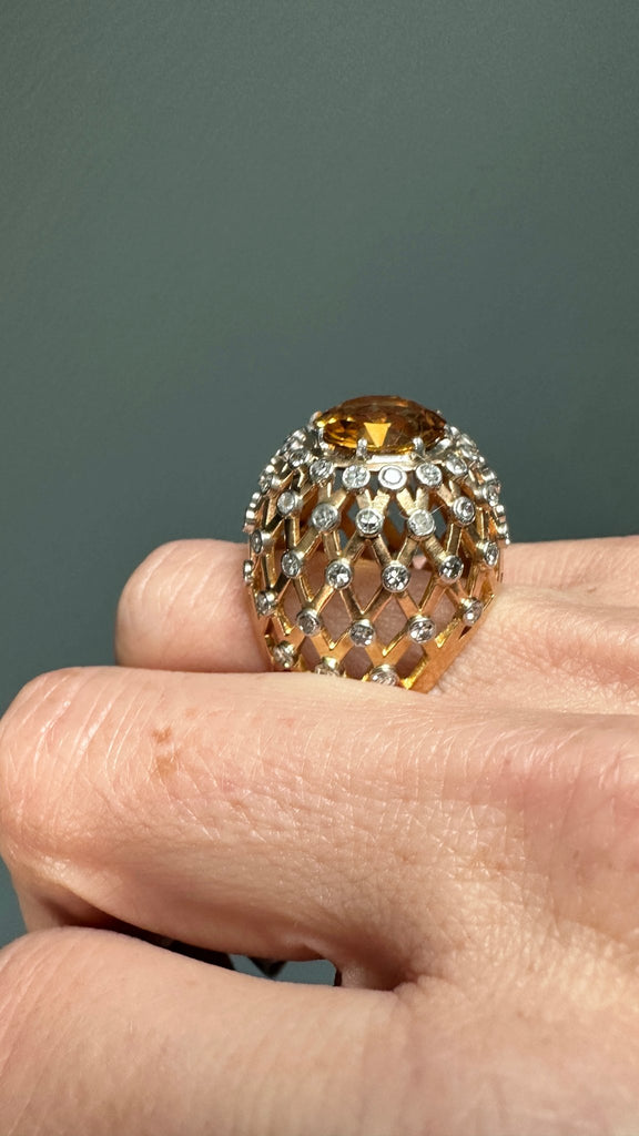 Citrine and Diamond Bombe Ring - Ancient & W