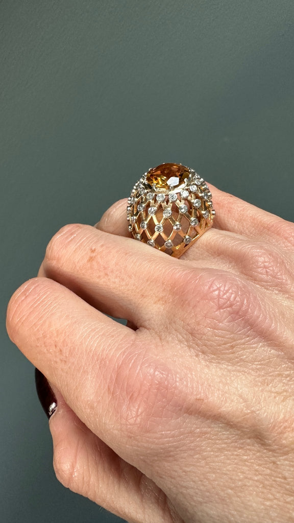 Citrine and Diamond Bombe Ring - Ancient & W