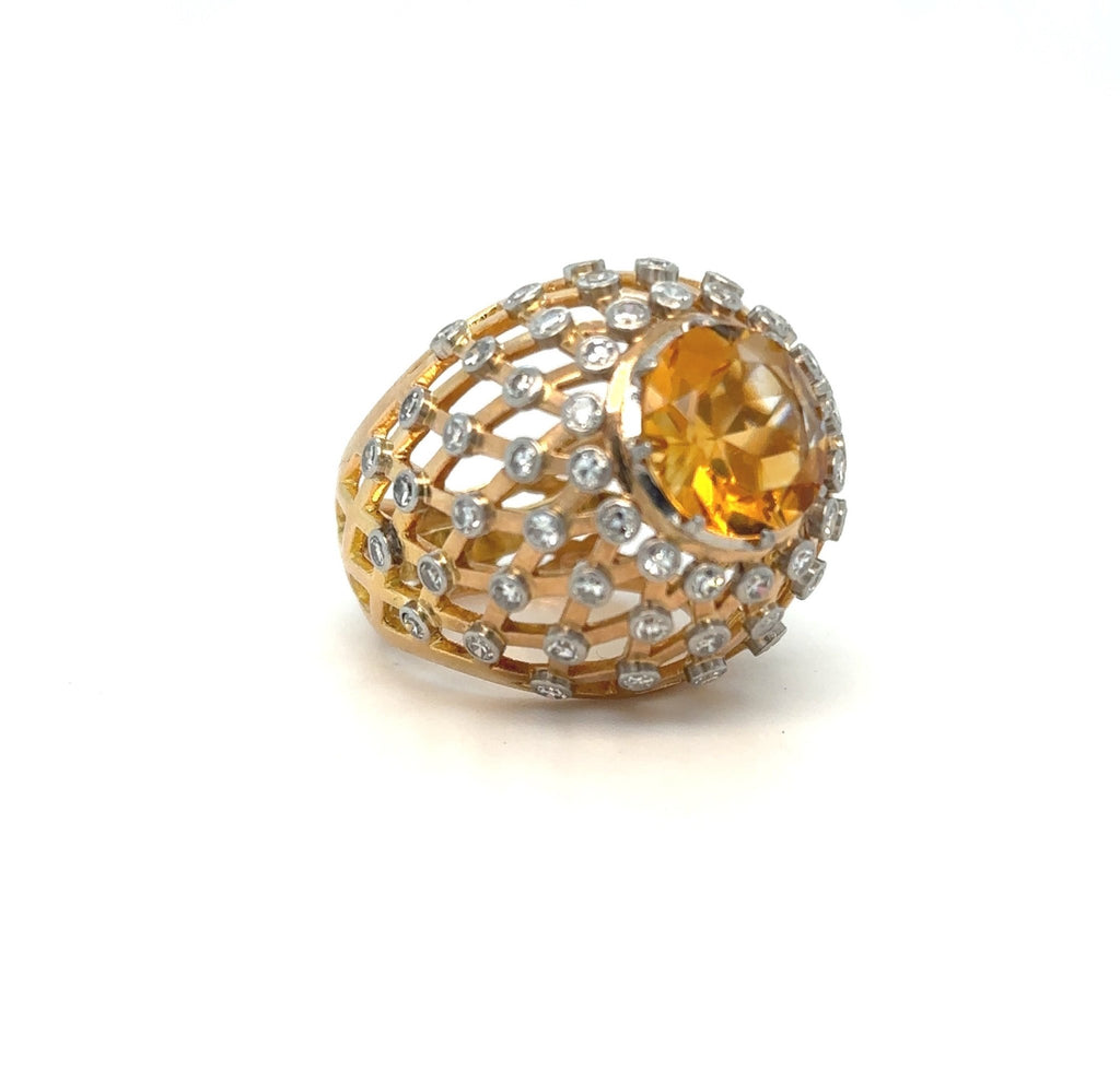 Citrine and Diamond Bombe Ring - Ancient & W