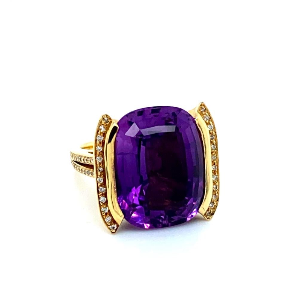 Cushion Cut Amethyst and Diamond Dress Ring - Ancient & W