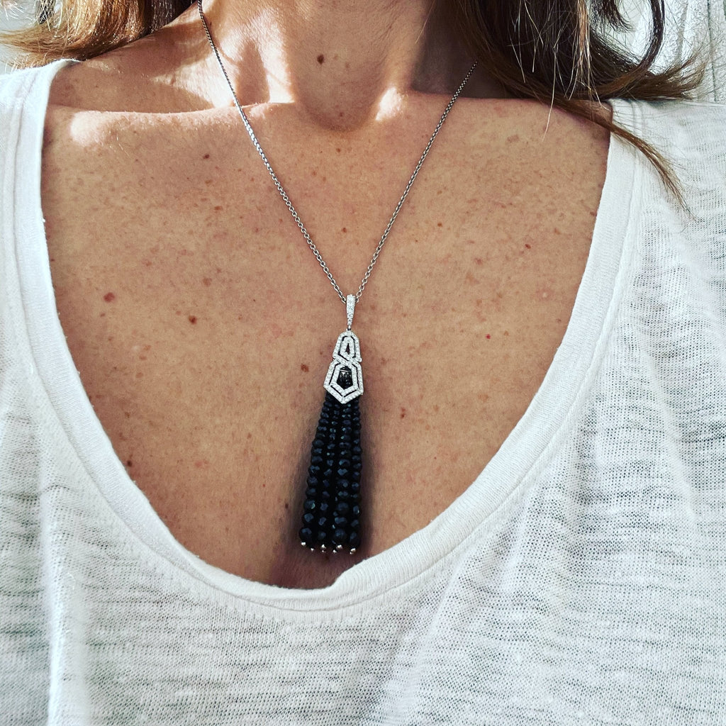 Diamond and Black Spinel Tassel Pendant - Ancient & W